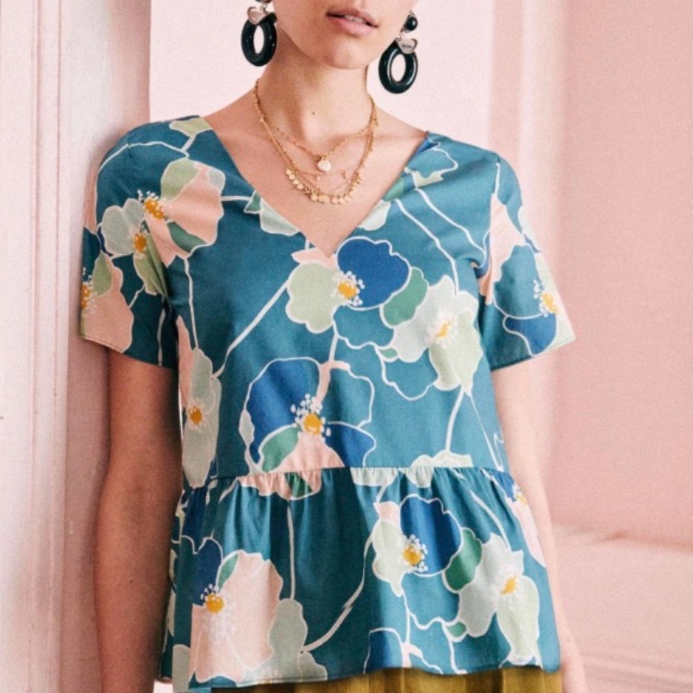 NWOT Sezane Andres Blouse, sz 36, “Summer Flower”